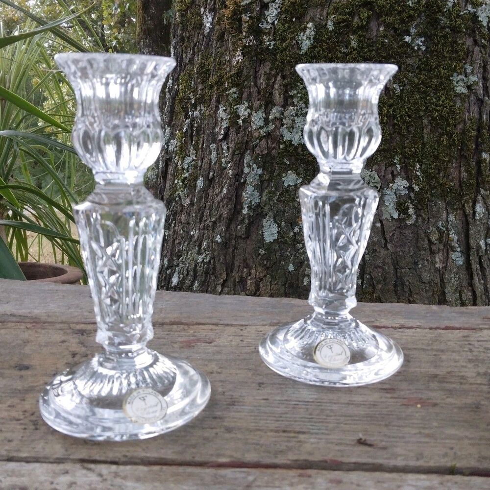 Vintage 90s Crystal Clear Diamond Cut Candle Holder 6" 24% Lead Crystal Poland
